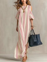 Striped Cold Shoulder Maxi Dress