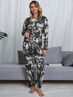 Shiny Tie-Dye Round Neck Top and Pants Lounge Set - Ladyez