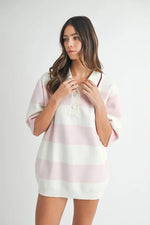 MABLE Oversized Stripe Polo Collar Sweater