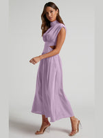 Cutout Mock Neck Sleeveless Ruched Dress - Ladyez