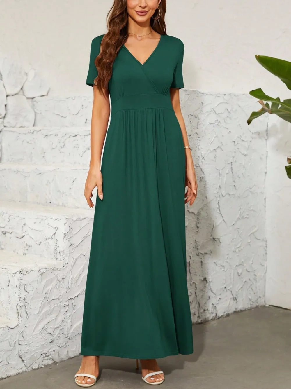 Surplice Short Sleeve Maxi Dress - Ladyez