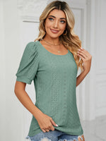 Ruched Notched Long Sleeve T-Shirt