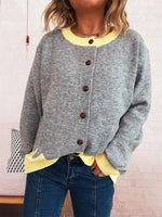 Button-Front Contrast Trim Cardigan