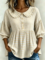 Full Size Gingham Peter Pan Collar Blouse Plus Size