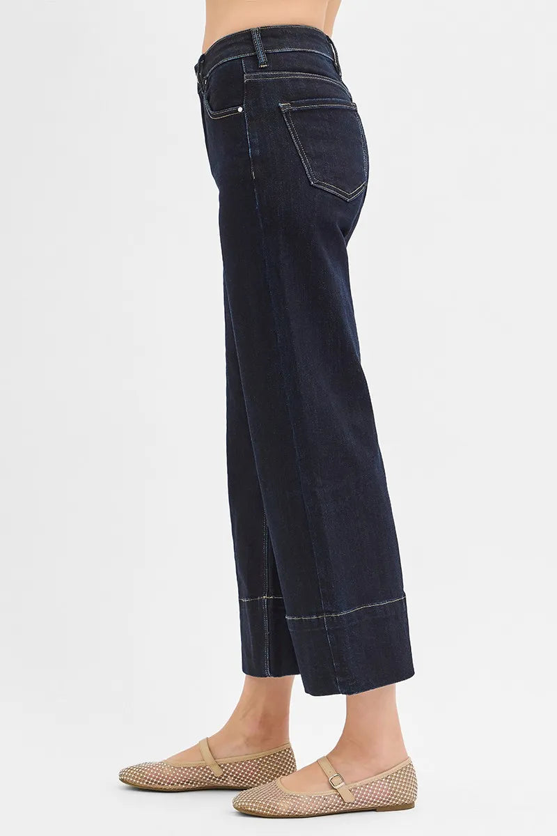 RISEN Tummy Control High Rise Crop Wide Seam Detailed Jeans - Ladyez