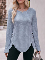 Ribbed Knit Long Sleeve T-Shirt