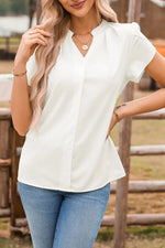 Short Sleeve Notched Blouse - Ladyez
