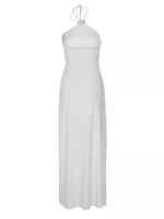 Backless Ruched Halter Neck Maxi Dress