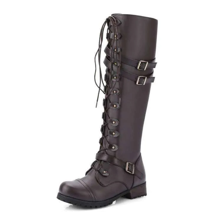 Round Toe Block Heels Boots - Ladyez