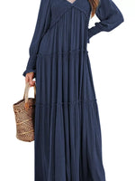 V-Neck Long Sleeve Tiered Maxi Dress
