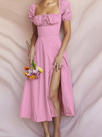 Full Size Slit Short Sleeve Midi Dress Plus Size
