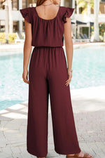 Ruffled Cap Sleeve Wide Leg Jumpsuit - Ladyez