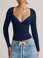 Elegant Deep V-Neck Long Sleeve Fitted Top