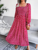 Smocked Square Neck Flounce Sleeve Dress - Ladyez