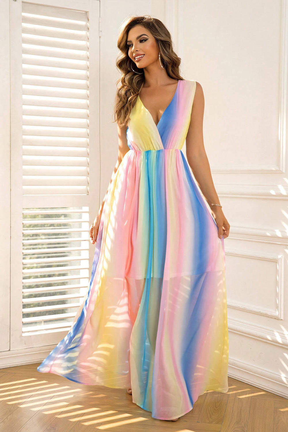 Surplice Neck Sleeveless Maxi Dress - Ladyez