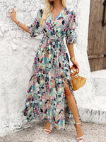 Slit Printed Surplice Half Sleeve Maxi Dress - Ladyez