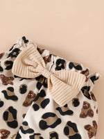 Children's Leopard Ruffled Bodysuit and Shorts Set with Headband