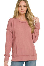 Zenana Corded Rib Long Sleeve Round Neck Top