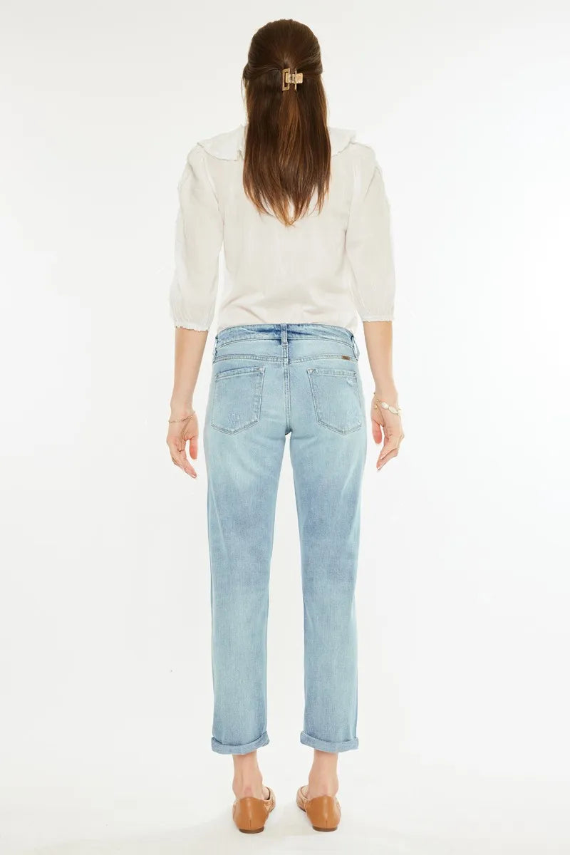 Kancan Mid Rise Distressed Boyfriend Fit Jeans - Ladyez