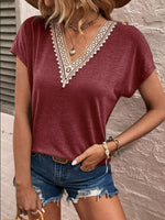 Full Size Lace Detail V-Neck Short Sleeve T-Shirt - Ladyez