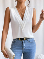 V-Neck Pleated Sleeveless Cami Tank Top - Ladyez