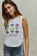 SO ME Mardi Gras Fleur De Lis And Ribbon Embroidered Top