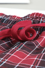 Round Neck Top and Drawstring Plaid Pants Lounge Set - Ladyez