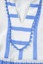 Stripe Ricrac Trim Notched Neck Half Sleeve Vacation Dress