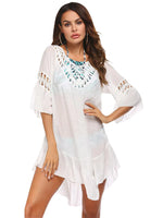 Backless Cutout Three-Quarter Sleeve Cover Up - Ladyez