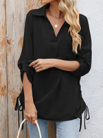 Drawstring Johnny Collared Three-Quarter Sleeve Top
