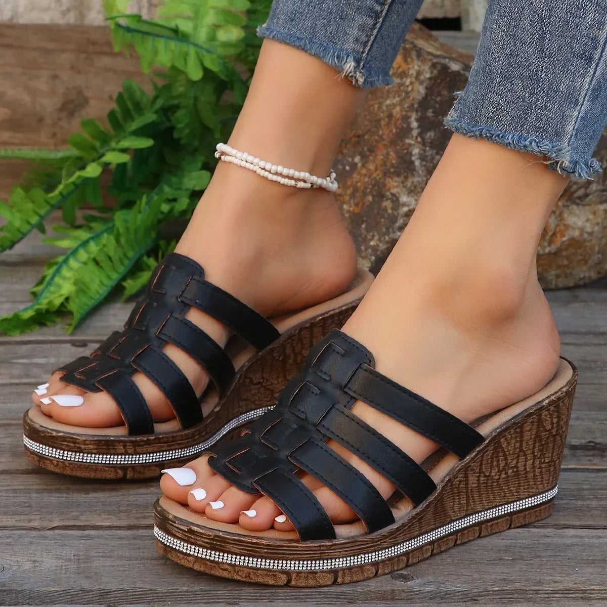 Wedge Platform Sandals with Multiple Strap Design