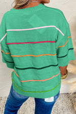 Striped Round Neck Half Sleeve Sweater