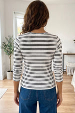Stripe Ribbed Knit Round Neck Long Sleeve Top