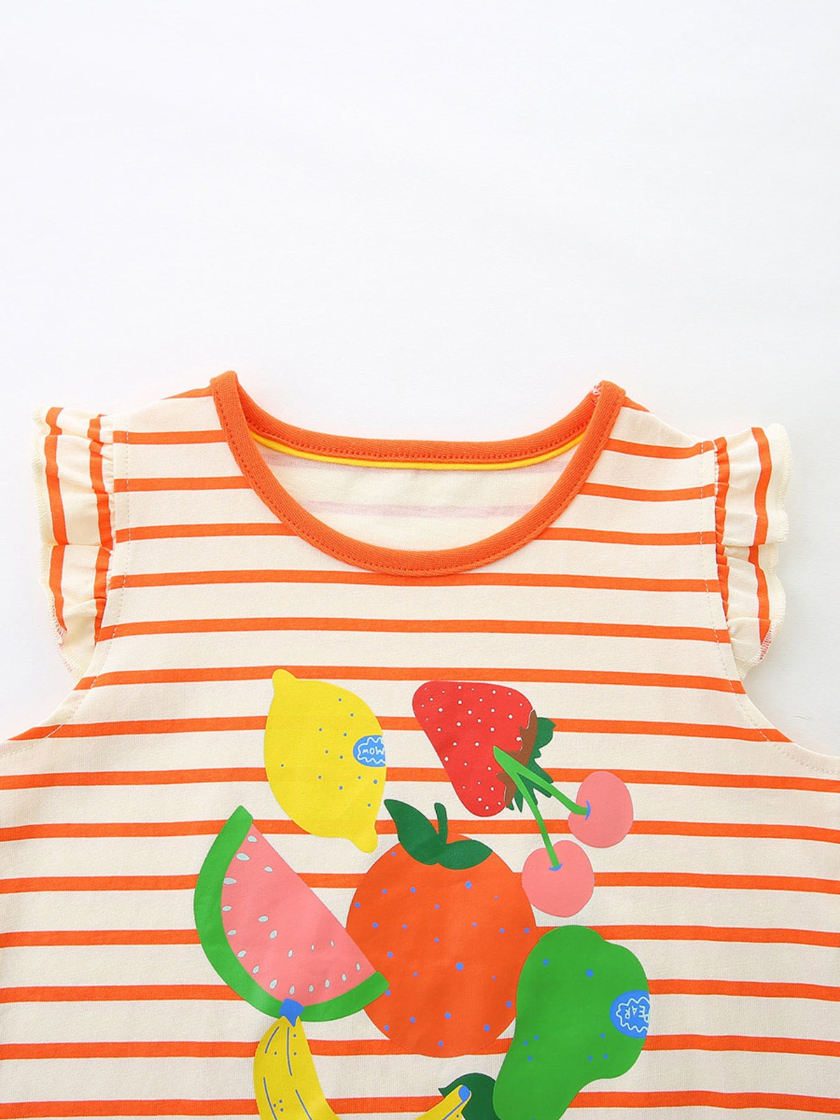 Children's Striped Fruit Print Ruffle Sleeve Tee