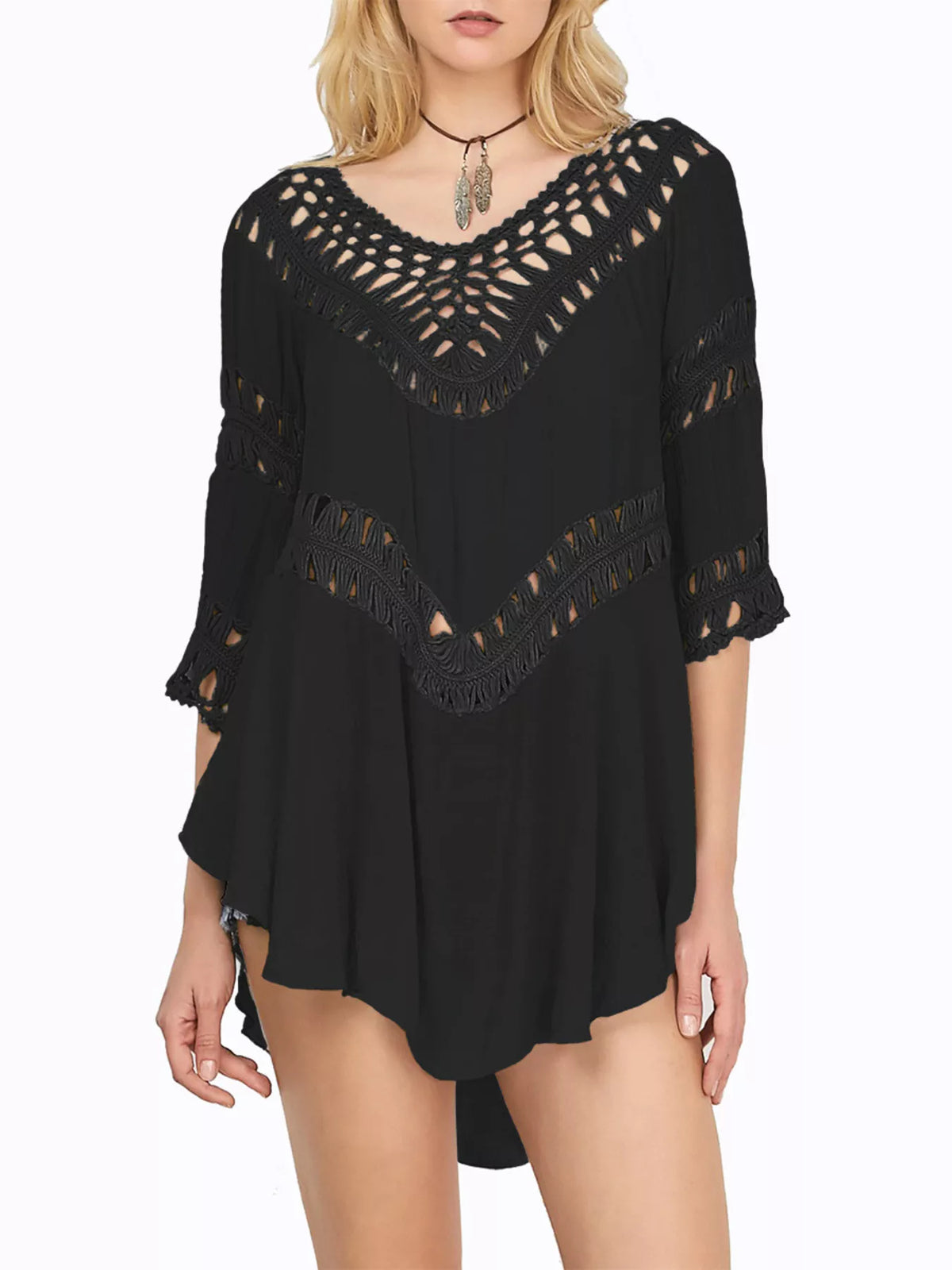Crochet Trimmed Flowy Cover Up Dress