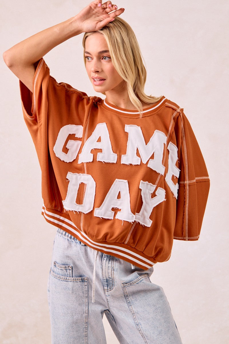 BiBi Gameday Patchwork Stitch Detail French Terry Top