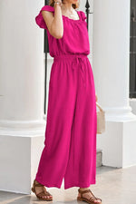 Ruffled Cap Sleeve Wide Leg Jumpsuit - Ladyez