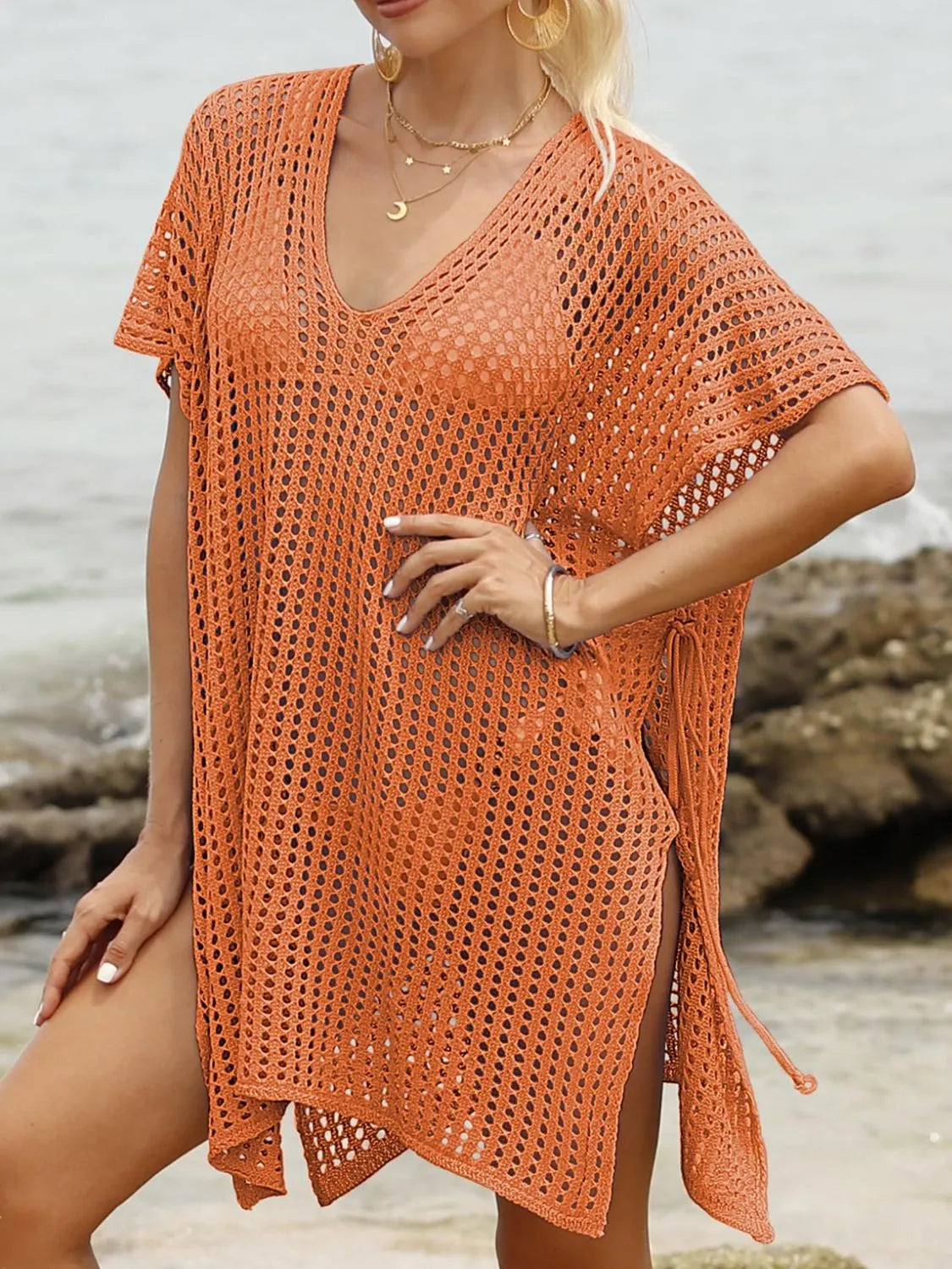Side Tied V-Neck Cover-Up - Ladyez