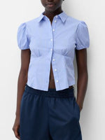 Striped Puff Sleeve Fitted Shirt