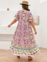 Plus Size Floral Tie Neck Flutter Sleeve Maxi Dress