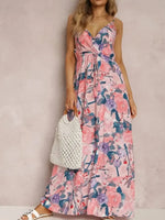 Floral Print Surplice Spaghetti Strap Maxi Dress - Ladyez