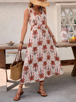 Printed V-Neck Sleeveless Midi Dress