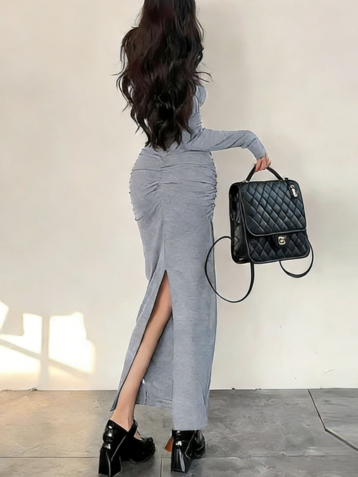 Slit Long Sleeve Bodycon Maxi Dress