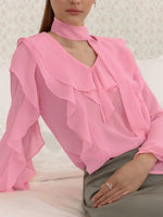 Ruffle Trim Chiffon Blouse