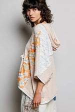 POL Floral Star Patch Hooded Blouse with Lace Contrast Detail