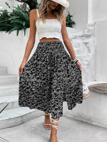 Slit Smocked Printed Skirt