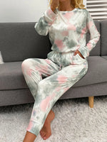 Shiny Tie-Dye Round Neck Top and Drawstring Pants Lounge Set - Ladyez