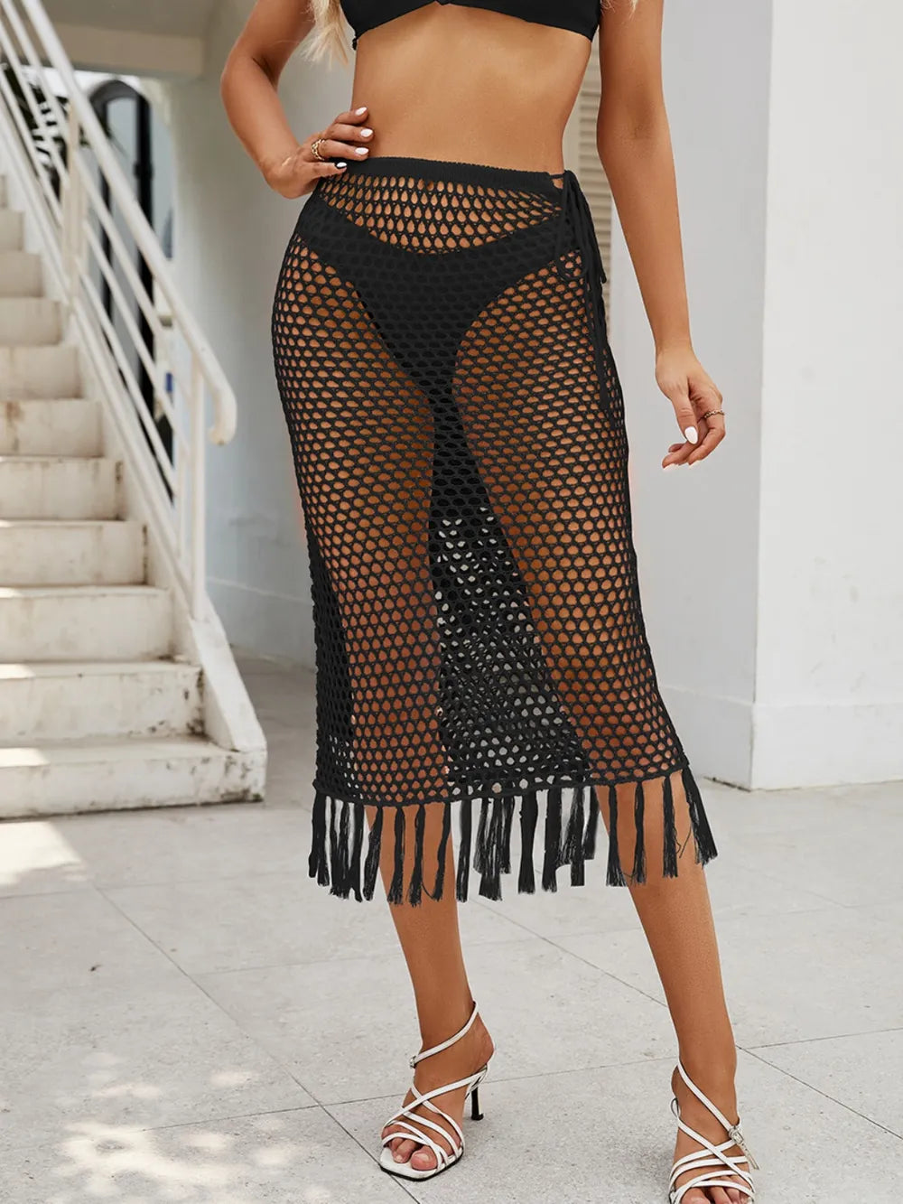 Fringe Openwork High Waist Swim Skirt - Ladyez