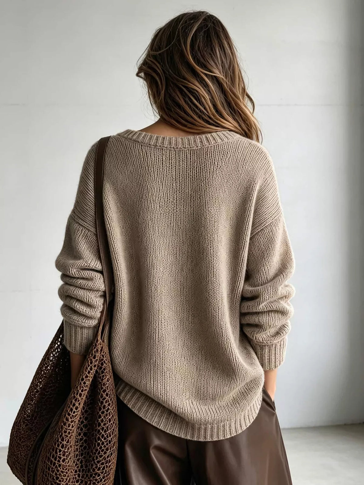 V-Neck Dropped Shoulder Sweater