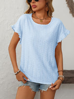 Mandy Eyelet Round Neck Short Sleeve Top - Ladyez